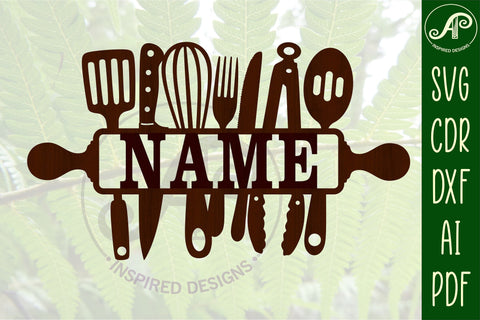 Kitchen theme Name sign svg laser cut template SVG APInspireddesigns 
