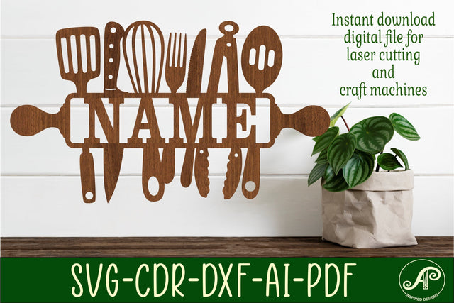Kitchen theme Name sign svg laser cut template SVG APInspireddesigns 