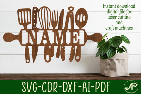 Kitchen theme Name sign svg laser cut template SVG APInspireddesigns 