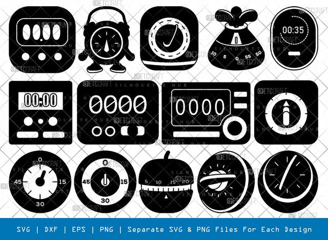 Kitchen Timer Silhouette, Kitchen Timer SVG, Cooking Timer Svg, Timer Svg, Pieces Timers svg, Kitchen Timer Bundle, SB00951 SVG ETC Craft 