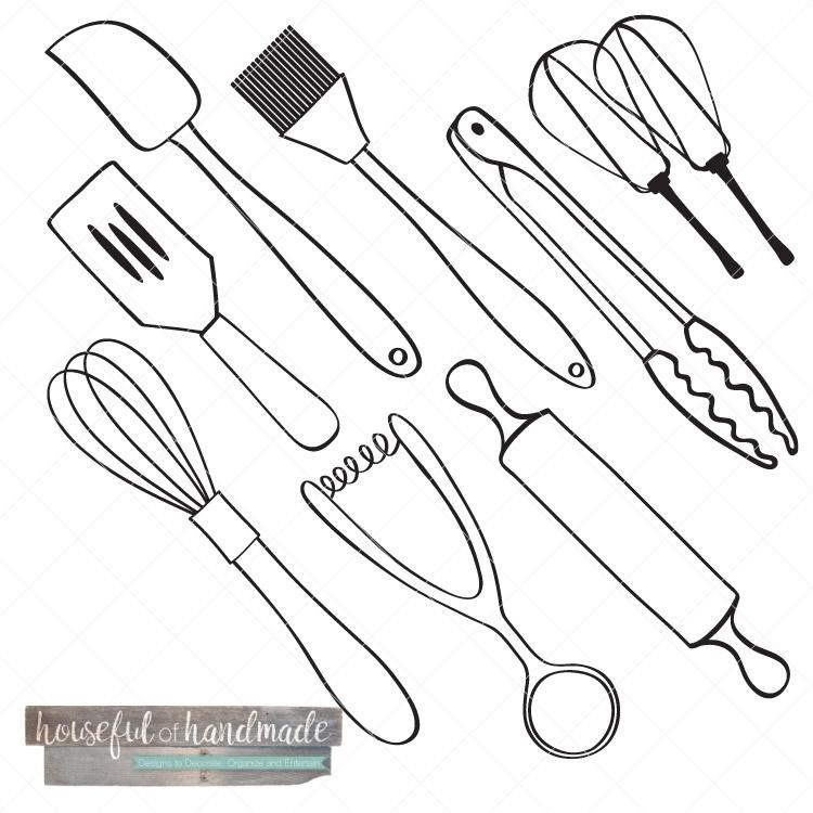 Hand drawn kitchen utensils and products for baking. Cooking apron, oven  glove, mixer, scales, rolling pin, whisk, bowl, pan, spatula, flour, egg.  Flat vector illustration in doodle style. 12716930 Vector Art at