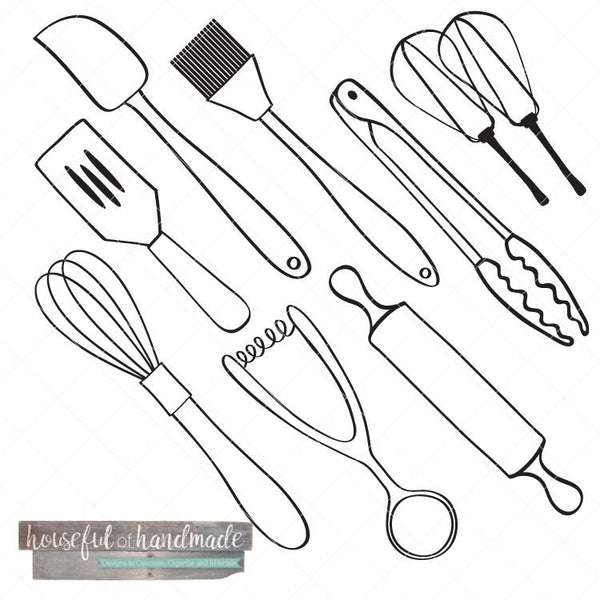 Black kitchen utensils illustration, Kitchen utensil Drawing Tool, Lines  painted kitchen tools, watercolor Painting, angle, kitchen png | PNGWing
