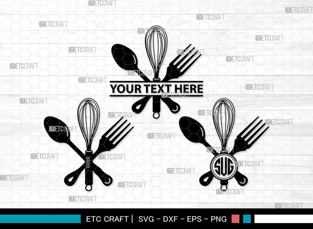 Kitchen Utensil Monogram SVG | Fork Svg | Knife Svg | Utensil Svg | Cutlery Svg | Spoon Clipart SVG ETC Craft 