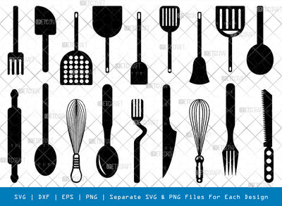 Kitchen Utensil SVG, Kitchen Silhouette, Spatula Svg, Spoon Svg, Fork Svg, Knife Svg, Cutlery Svg, Cooking Svg, Kitchen Bundle SVG ETC Craft 