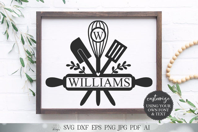 Kitchen Utensils Monogram / Last Name SVG | Farmhouse Kitchen Sign SVG | Tea Towel SVG | dxf and more! | Printable SVG Diva Watts Designs 