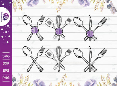 Kitchen Utensils Outline Monogram Svg Cut File | Kitchen Svg | Split Svg | Wisk Svg | Spatula Svg | Spoon Svg | Baking Utensils Svg | Eps | Dxf | Png SVG Reinvent Art 