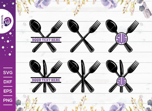 Kitchen Utensils Silhouette Monogram Svg Cut File | Kitchen Svg | Split Svg | Wisk Svg | Spatula Svg | Spoon Svg | Baking Utensils Svg | Eps | Dxf | Png SVG Reinvent Art 