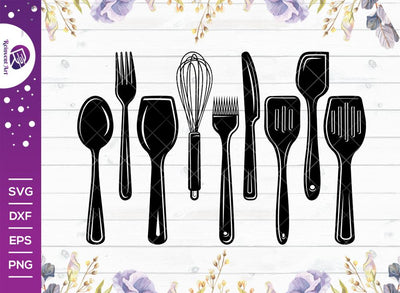 Kitchen Utensils Silhouette Svg Cut File | Kitchen Svg | Split Svg | Wisk Svg | Spatula Svg | Spoon Svg | Baking Utensils Svg | Eps | Dxf | Png SVG Reinvent Art 