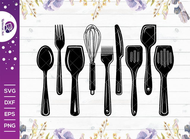 Kitchen Utensils Silhouette Svg Cut File | Kitchen Svg | Split Svg | Wisk Svg | Spatula Svg | Spoon Svg | Baking Utensils Svg | Eps | Dxf | Png SVG Reinvent Art 