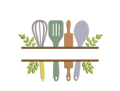 Kitchen Utensils Split Monogram Embroidery Design, Kitchen Split Frame Embroidery, Cooking Monogram Embroidery Design, 3 sizes Embroidery/Applique DESIGNS Nino Nadaraia 