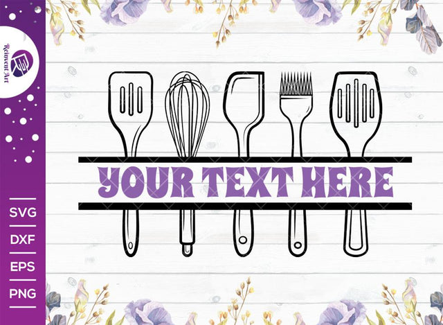 Kitchen Utensils Split Outline Svg Cut File | Kitchen Split Monogram Svg | Split Svg | Wisk Svg | Spatula Svg | Monogram Baking Svg | Baking Svg | Baking Utensils Svg | Eps | Dxf | Png SVG Reinvent Art 