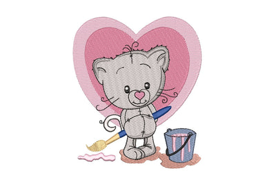 Kitten draws a heart machine embroidery design , Love embroidery ,4 sizes. Embroidery/Applique DESIGNS ArtEMByNatalia 