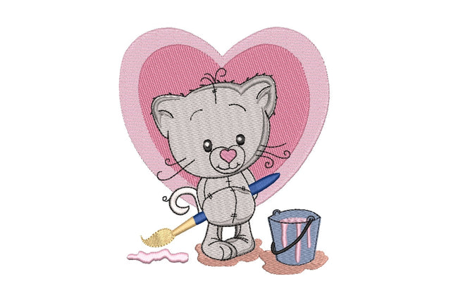 Kitten draws a heart machine embroidery design , Love embroidery ,4 sizes. Embroidery/Applique DESIGNS ArtEMByNatalia 