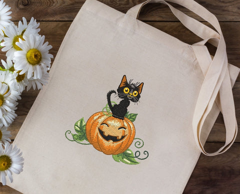 Kitten on a pumpkin embroidery design, halloween embroidery, Embroidery/Applique DESIGNS ArtEMByNatalia 