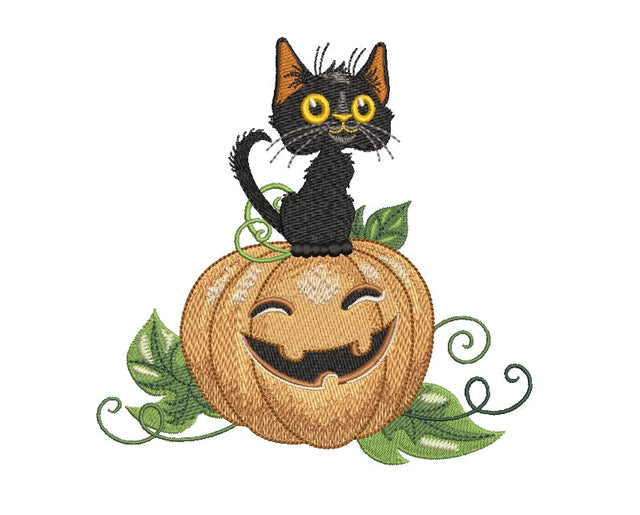 Kitten on a pumpkin embroidery design, halloween embroidery, Embroidery/Applique DESIGNS ArtEMByNatalia 