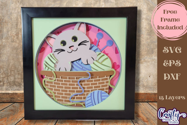 Kitten Svg Shadow Box, 3D Layered Kitty Cat In Basket File SVG Crafty Mama Studios 