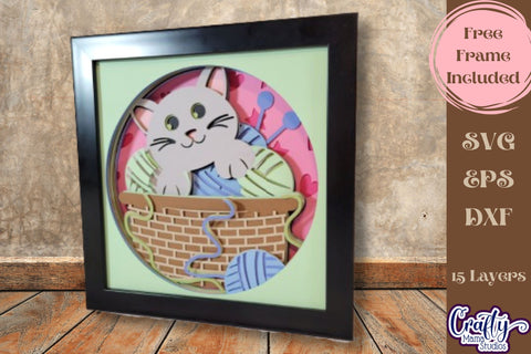 Kitten Svg Shadow Box, 3D Layered Kitty Cat In Basket File SVG Crafty Mama Studios 