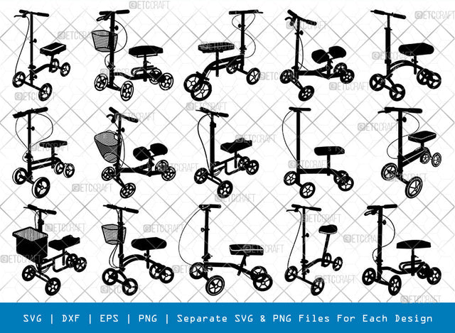 Knee Scooter SVG Cut Files, Scooter Silhouette, Push Scooter Svg, Kid Scooter Svg, Hitway Electric Scooter Svg, Kid Electric Scooter Svg, Scooter Bundle, SVG ETC Craft 