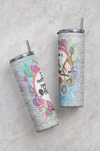 Knitting - Digital 20oz Skinny Tumbler Wrap Funny Girl Knit Glitter Seamless Tapered Straight Template Design Graphics PNG Instant Download Sublimation CaldwellArt 