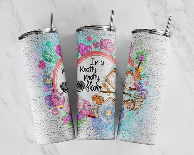 Knitting - Digital 20oz Skinny Tumbler Wrap Funny Girl Knit Glitter Seamless Tapered Straight Template Design Graphics PNG Instant Download Sublimation CaldwellArt 