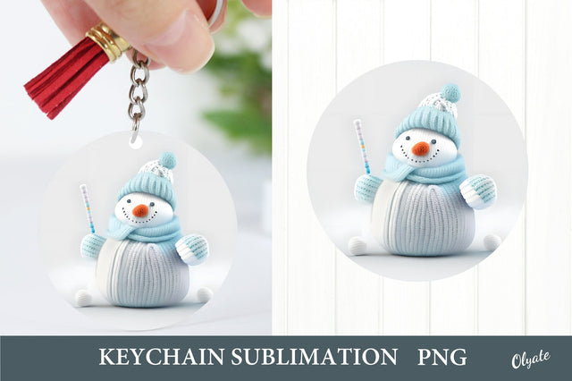 Knitting Snowman PNG. Christmas Round Keychain Sublimation Olga Terlyanskaya 