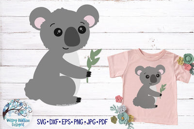 Koala Holding Leaf SVG SVG Wispy Willow Designs 