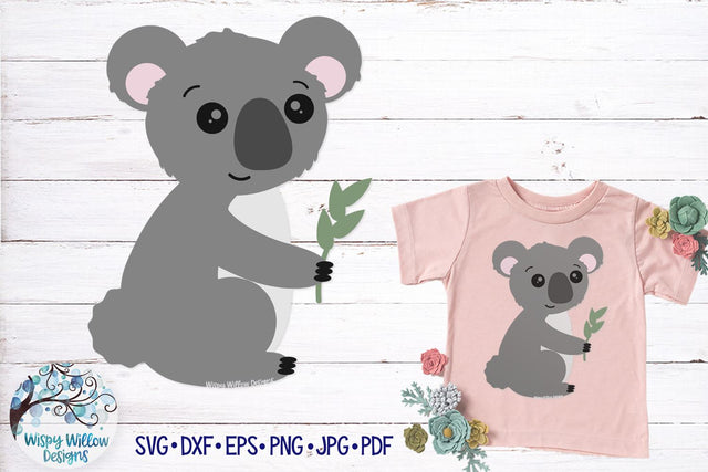 Koala Holding Leaf SVG SVG Wispy Willow Designs 