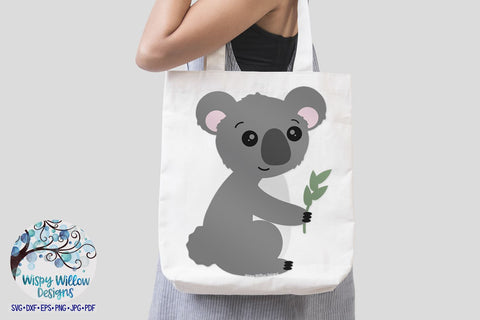 Koala Holding Leaf SVG SVG Wispy Willow Designs 