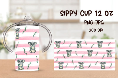 Koala Sippy Cup Sublimation. 12 oz Sippy Kids Tumbler Wrap Sublimation Samaha Design 