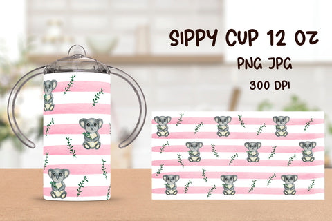 Koala Sippy Cup Sublimation. 12 oz Sippy Kids Tumbler Wrap Sublimation Samaha Design 