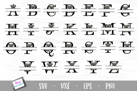 Koala Split Letters A-Z - 26 Split Monogram SVG Files SVG Stacy's Digital Designs 