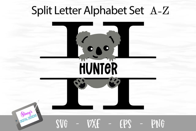 Koala Split Letters A-Z - 26 Split Monogram SVG Files SVG Stacy's Digital Designs 