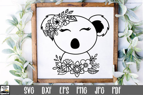 Koala SVG File - Koala with Flowers SVG Cut File SVG Old Market 