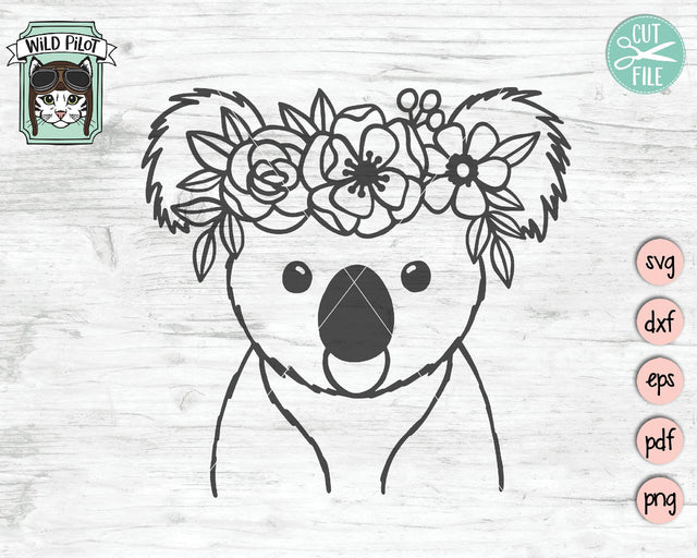 Koala With Flower Crown SVG Cut File SVG Wild Pilot 