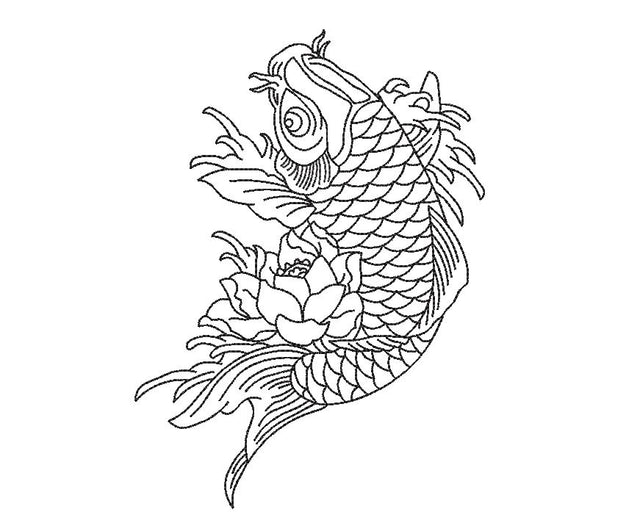 Koi Fish with Lotus Flower Embroidery Design Embroidery/Applique DESIGNS Canada Embroidery 