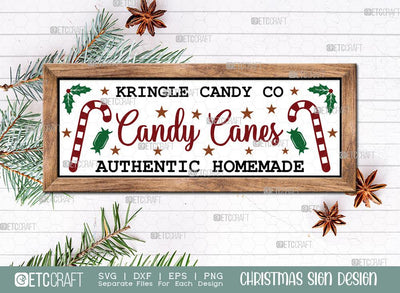 Kringle Candy Co Candy Canes Authentic Homemade Sign SVG Cut File | Farmhouse Svg | Horizontal Sign Svg | Holiday Decor Svg | Christmas Door Sign | Candy Svg | Christmas Sign Svg | Christmas Wood Sign Design SVG ETC Craft 