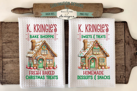 Kringles Gingerbread House Kitchen Towel Designs Sublimation Ewe-N-Me Designs 