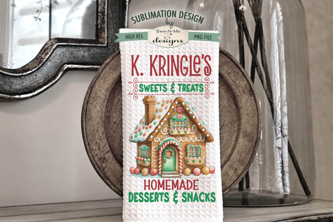 Kringles Gingerbread House Kitchen Towel Designs Sublimation Ewe-N-Me Designs 