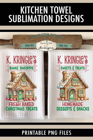Kringles Gingerbread House Kitchen Towel Designs Sublimation Ewe-N-Me Designs 