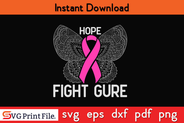 Kropsis Butterfly Ribbon Pink Hope Fight Cure I Breast Cancer Awareness SVG PNG SVG SVG Print File 
