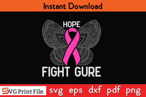 Kropsis Butterfly Ribbon Pink Hope Fight Cure I Breast Cancer Awareness SVG PNG SVG SVG Print File 