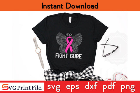 Kropsis Butterfly Ribbon Pink Hope Fight Cure I Breast Cancer Awareness SVG PNG SVG SVG Print File 