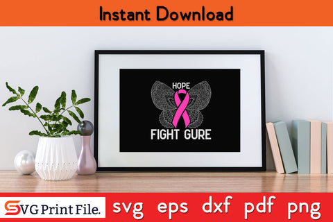 Kropsis Butterfly Ribbon Pink Hope Fight Cure I Breast Cancer Awareness SVG PNG SVG SVG Print File 