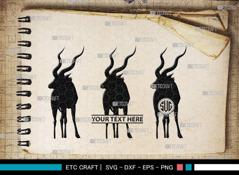 Kudu Monogram, Kudu Silhouette, Kudu SVG, Kudu Horn Svg, Antlers Svg, Animal Svg, Kudu Head Svg, SB00287 SVG ETC Craft 