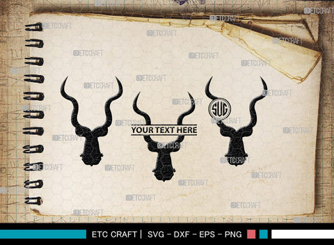 Kudu Monogram, Kudu Silhouette, Kudu SVG, Kudu Horn Svg, Antlers Svg, Animal Svg, Kudu Head Svg, SB00287 SVG ETC Craft 