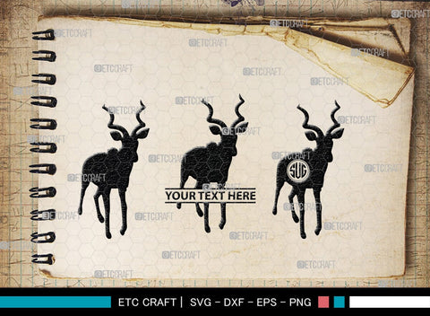 Kudu Monogram, Kudu Silhouette, Kudu SVG, Kudu Horn Svg, Antlers Svg, Animal Svg, Kudu Head Svg, SB00287 SVG ETC Craft 