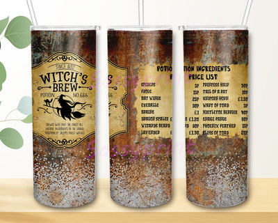 Label Potion Glass Pattern Old Rusty Pattern Boo Witch Black Cat Scary Halloween 20oz Skinny Tumbler Sublimation Wrap Design PNG Digital Download Sublimation sassyprint 