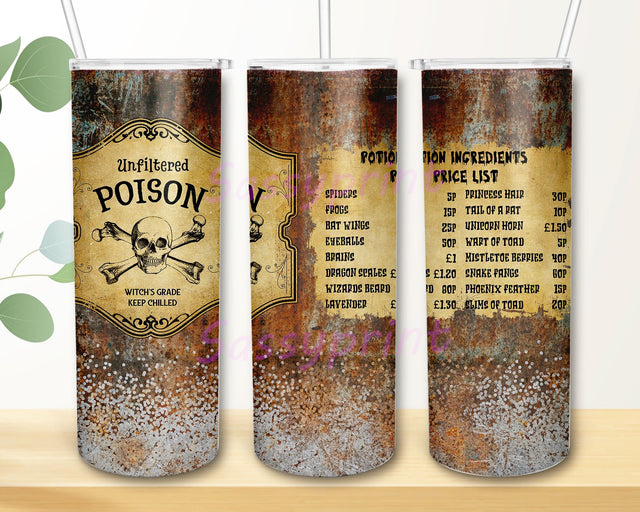 Label Potion Glass Pattern Old Rusty Pattern Boo Witch Black Cat Scary Halloween 20oz Skinny Tumbler Sublimation Wrap Design PNG Digital Download Sublimation sassyprint 