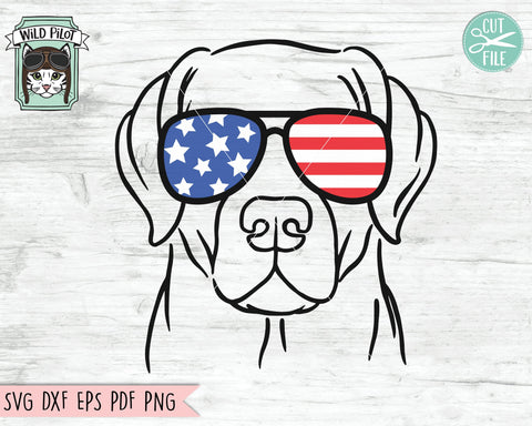 Labrador Retriever SVG, Fourth of July Dog svg file, July 4th Lab svg, Labrador Glasses svg, Dog cut file, July 4th Animals svg file SVG Wild Pilot 