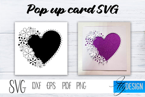 Lace Heart Pop Up Card SVG, Pop-Up Greeting Card, Cricut Pop Up Card, Pop Up Card for Heart SVG, Flower Svg, 3D Card, Heart SVG Card Bundle SVG Fly Design 